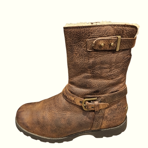 UGG Shoes - Ugg Brown Leather Moto Boots. Size 7.